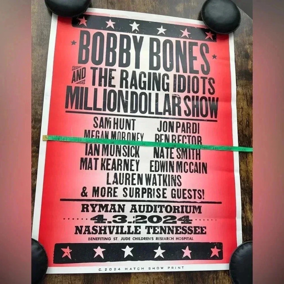 Hatch Print | The Ryman, poster. Bobby Bones and the Raging Idiots 4/24 - Picture 8 of 12